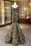 Gold And Black Sequins Mermaid Long Sleeve Square Prom Dress