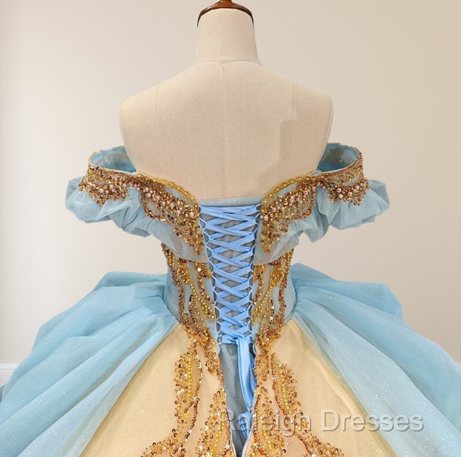 Gold Appliqued Double Colored Corset Back Quinceaera Dress