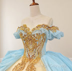 Gold Appliqued Double Colored Corset Back Quinceaera Dress