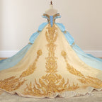 Gold Appliqued Double Colored Corset Back Quinceaera Dress