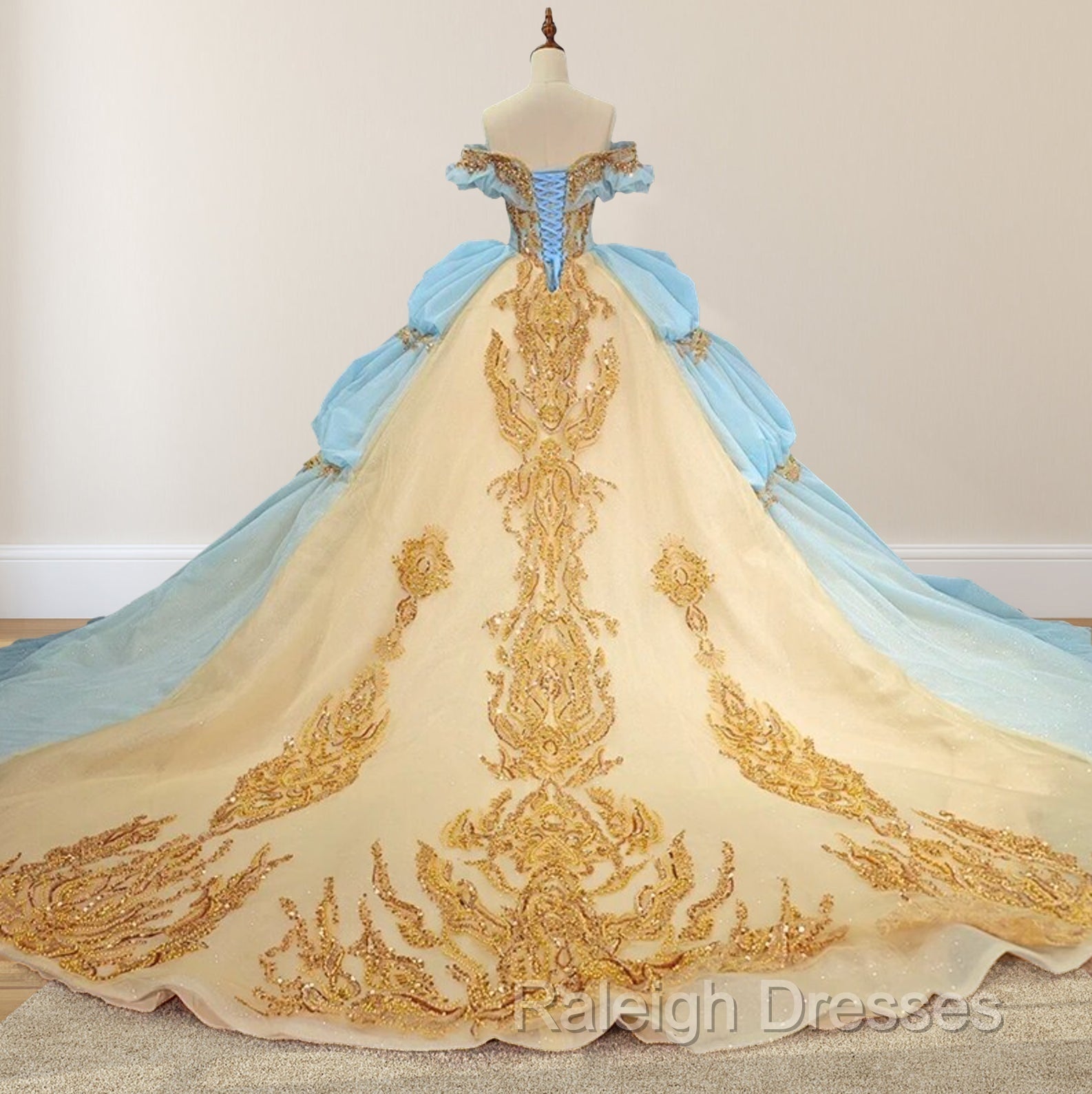 Gold Appliqued Double Colored Corset Back Quinceaera Dress