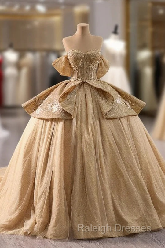 Gold Ball Gown Off the Shoulder Appliques Prom Dress Main image