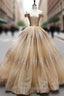 Gold Ball Gown Off The Shoulder Sequins Floor Length Wedding Dress