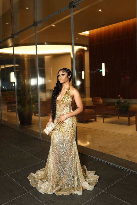 Gold Beaded Sequin Mermaid Prom Dresses Prom Dresses