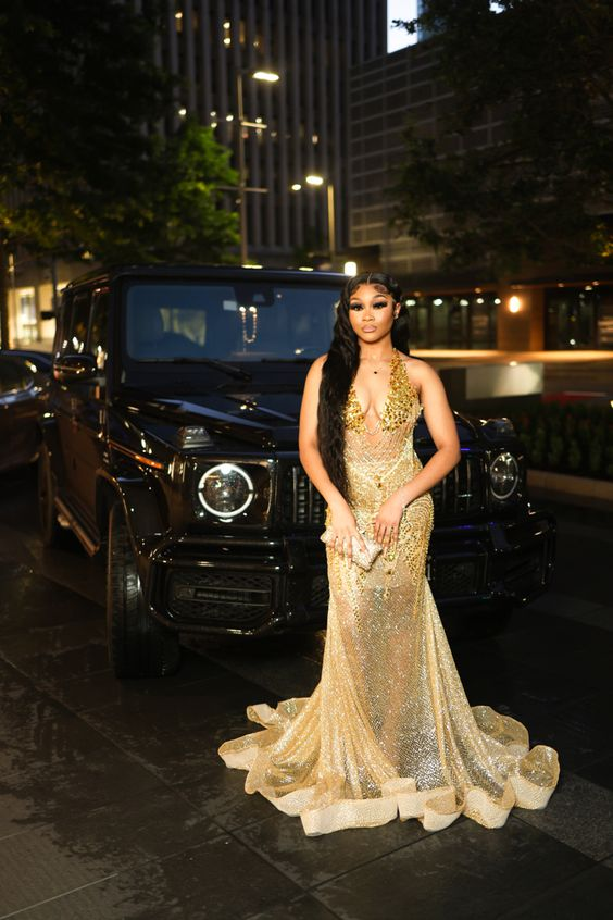Gold Beaded Sequin Mermaid Prom Dresses Prom Dresses