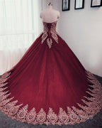 Gold Lace Sweetheart Tulle Ball Gown Quinceanera Dresses