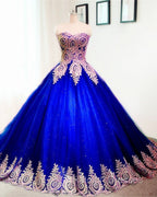 Gold Lace Sweetheart Tulle Ball Gown Quinceanera Dresses