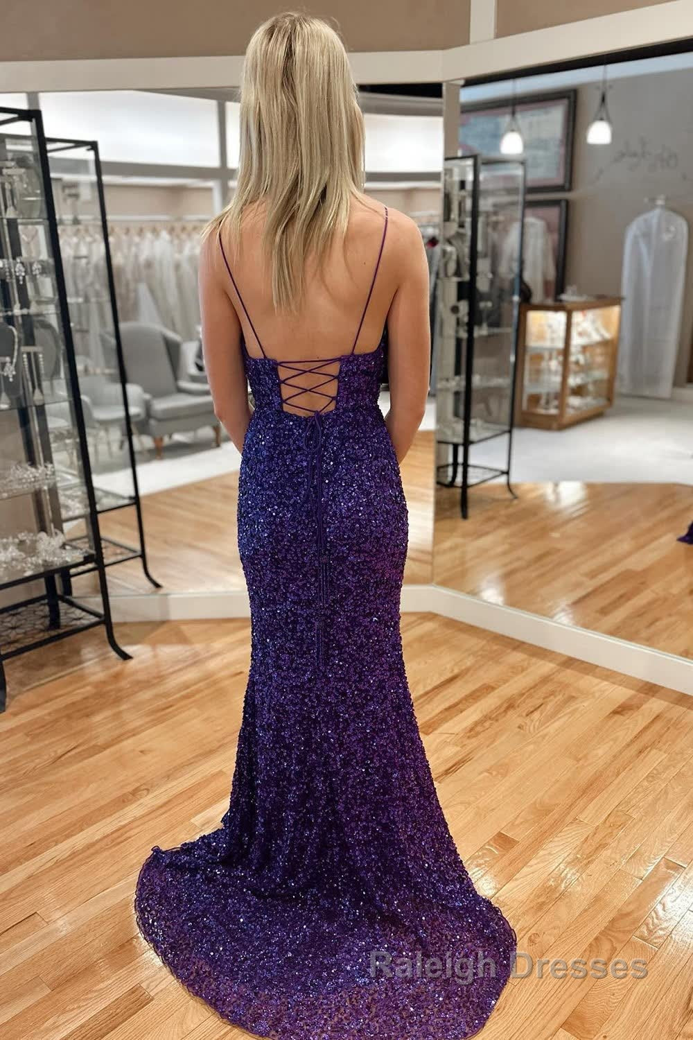 Gold Mermaid Sequin Prom Dress with Slit