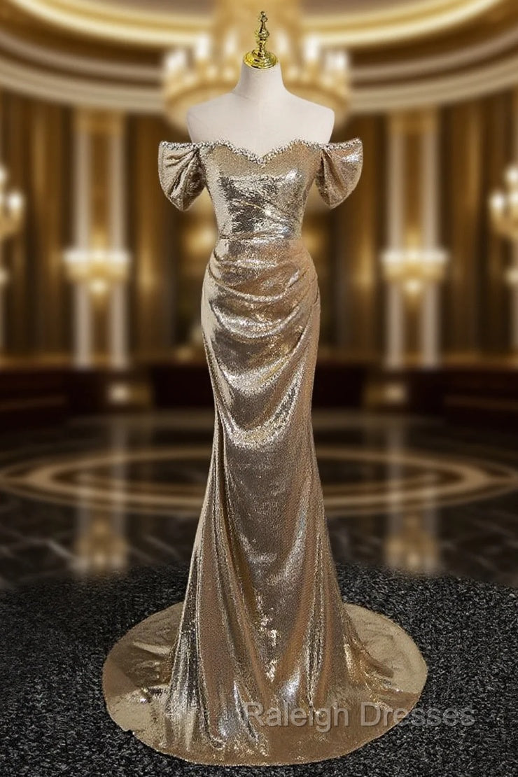 Gold Mermaid Sequins Crystal Prom Dress Main image