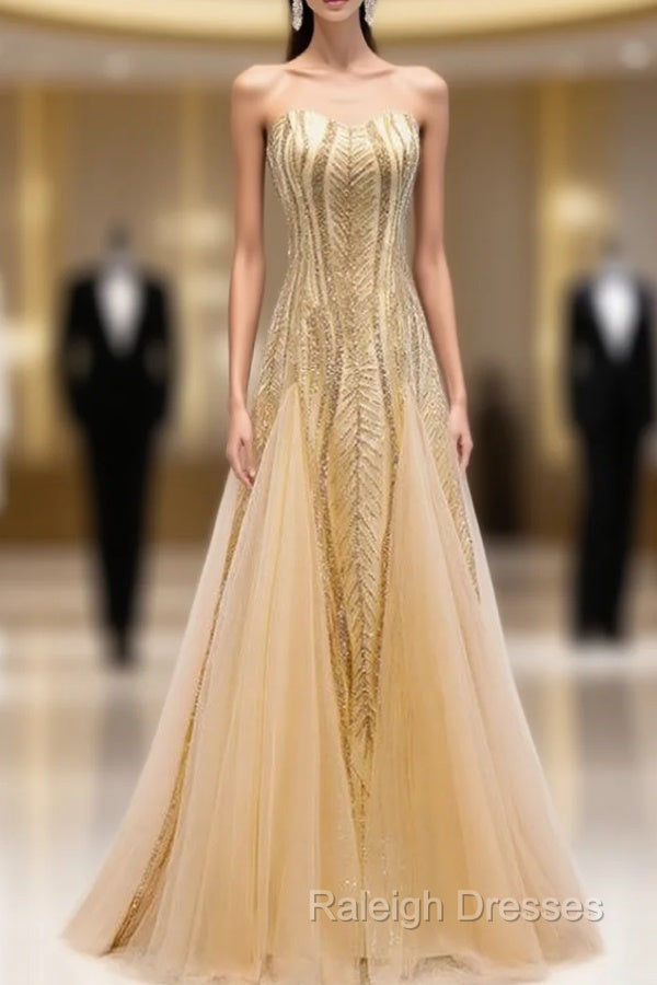 Gold Mermaid Sequins Tulle Sleeveless Prom Dress Main image