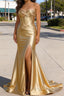 Gold Mermaid Sweetheart Corset Prom Dresses Long with Slit