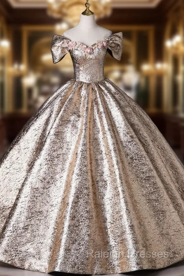 Gold Off the Shoulder Flower Quinceanera Dress Main image