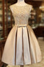Gold Satin Lace Homecoming Dress