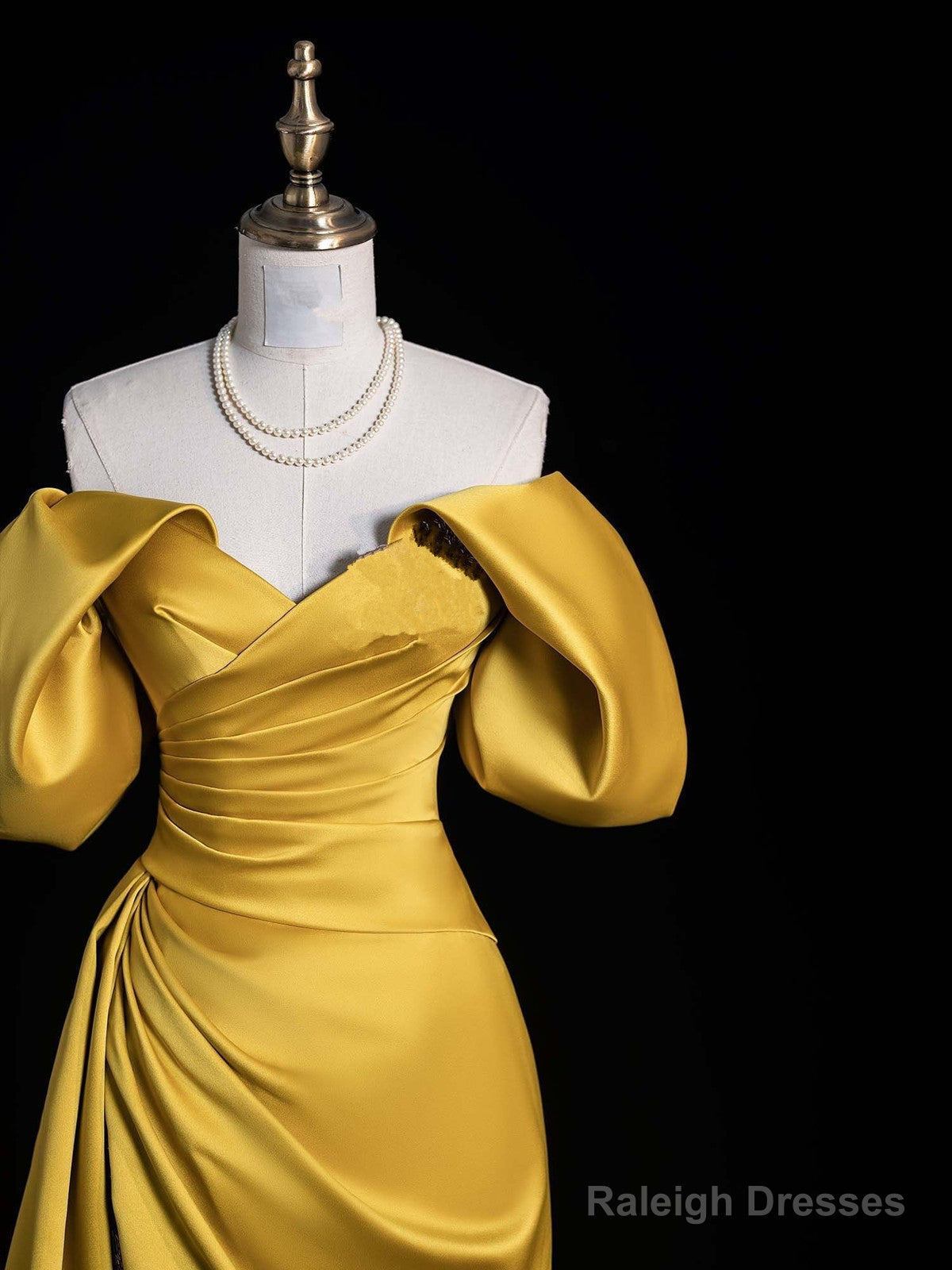 Gold Satin Off Shoulder A-Line Party Dress Prom Dress, Gold Satin Party Dress Secondary image