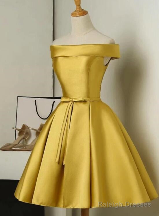 Gold Satin Off Shoulder Short Prom Dresses Lovely Prom Dress