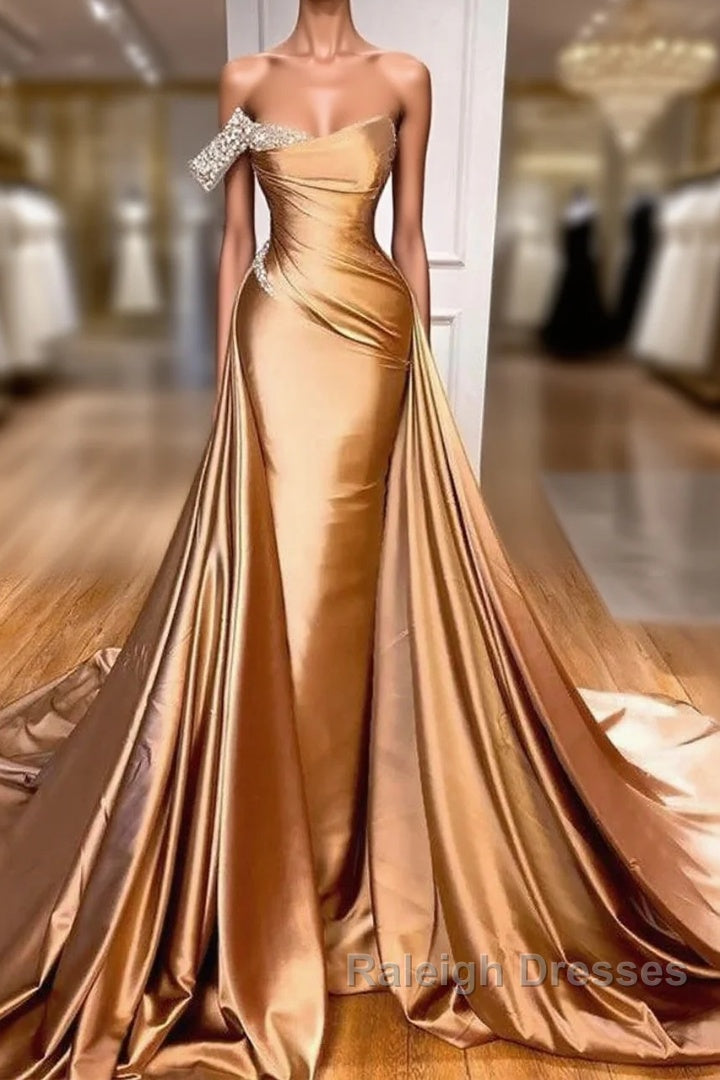 Gold Satin One Shoulder Overskirt  Prom Dress Main image
