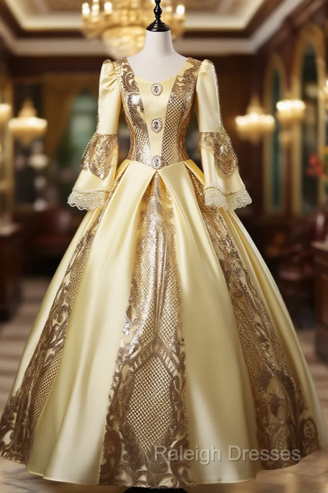 Gold Satin Sequins Rococo Baroque Antonietta Dress Main image