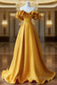 Gold Satin Sweetheart Off Shoulder A-line Prom Dress, Satin Evening Dress