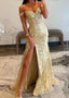 Gold Sequin Lace Off the Shoulder Mermaid Prom Dress