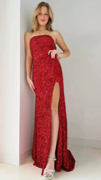 Gold Sequin Strapless Backless Mermaid Prom Dress