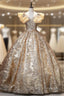 Gold Sequins Bling BlingV-neck Quinceanera Dress