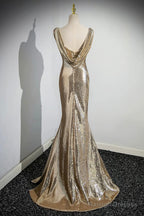 Gold Sequins Long Prom Dresses Mermaid One Shoulder Prom Dresses