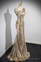 Gold Sequins Long Prom Dresses Mermaid One Shoulder Prom Dresses