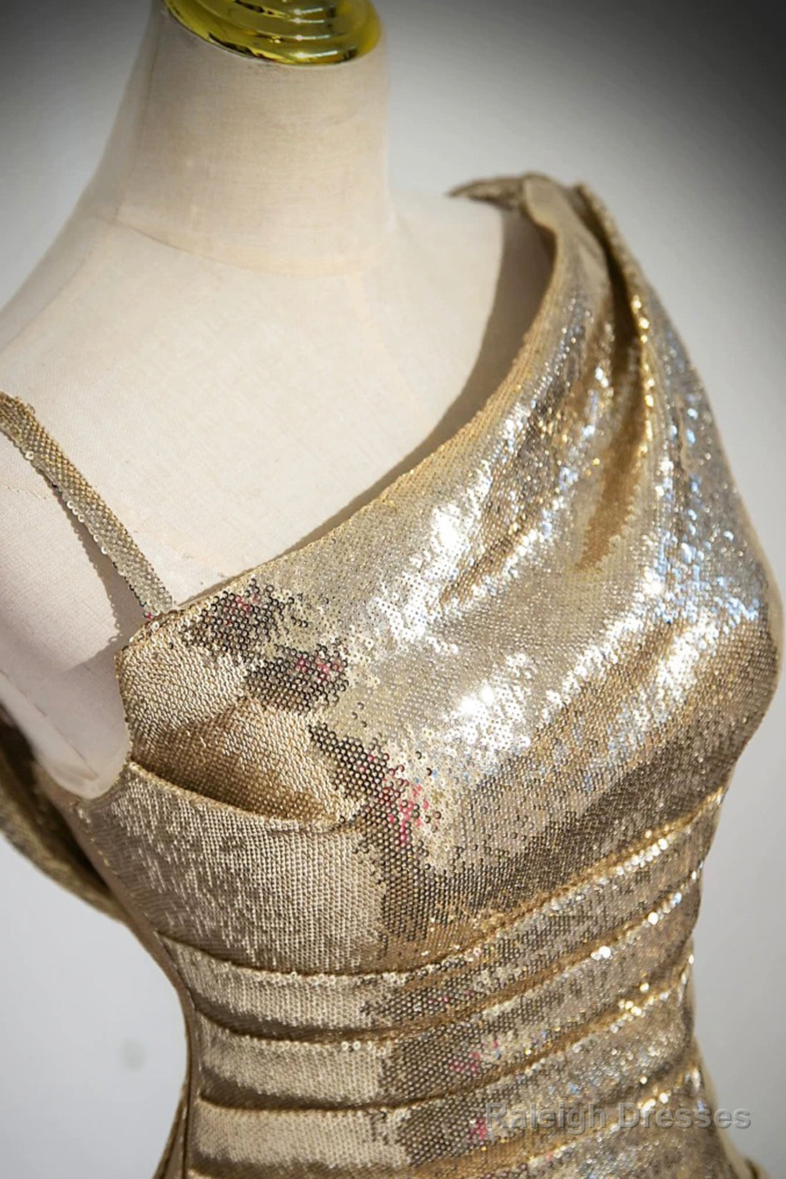 Gold Sequins Long Prom Dresses Mermaid One Shoulder Prom Dresses