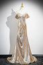 Gold Sequins Long Prom Dress, Shiny Off The Shoulder Backless Evening Party Dress
