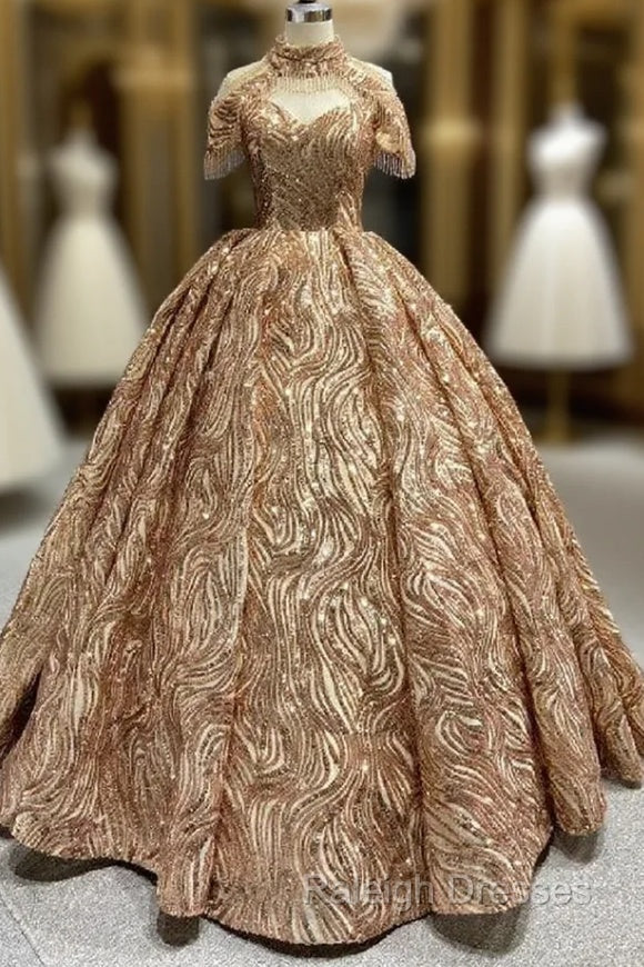 Gold Sequins Off the Shoulder Prom Dress Main image