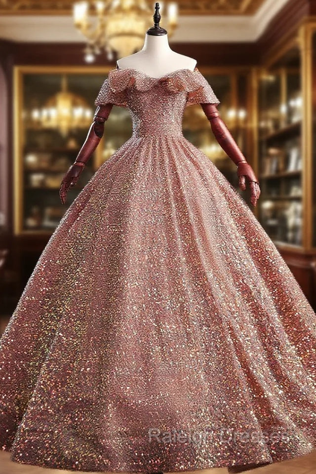 Gold Sequins Off the Shoulder Quinceanera Dress