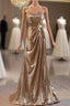 Gold Sequins Strapless Pleats Prom Dress
