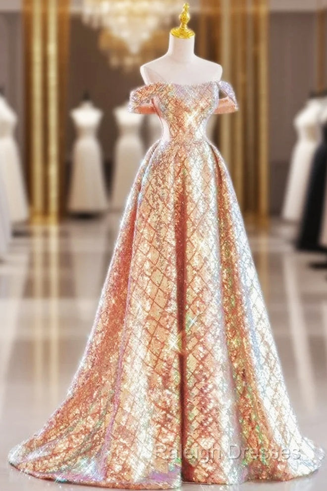 Gold Sequins Sweetheart Prom Dress