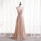 Gold Sequins Sweetheart Simple Spaghetti Straps Long Prom Dress, Sequins Prom Dress Bridesmaid Dress