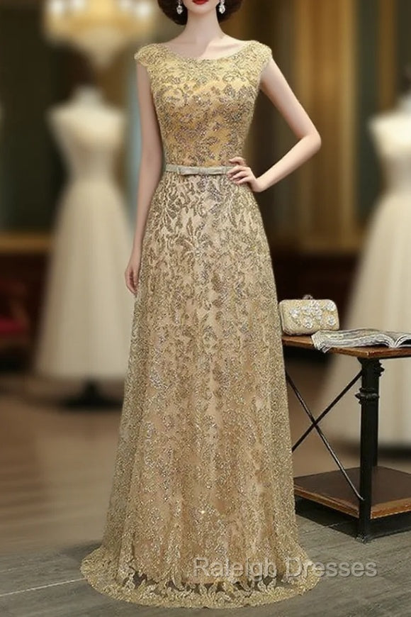 Gold Sequins Tulle Scoop Neck Bridesmaid Dress Main image