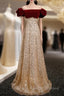 Gold Sequins Velvet Off the Shoulder Prom Dress