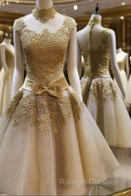 Gold Short Knee Length Lace Homecoming Dresses Short Prom Dresses Pretty Prom Dress