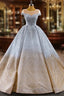 Gold Silver Ball Gown Sequins Cap Sleeve Crystal Prom Dress