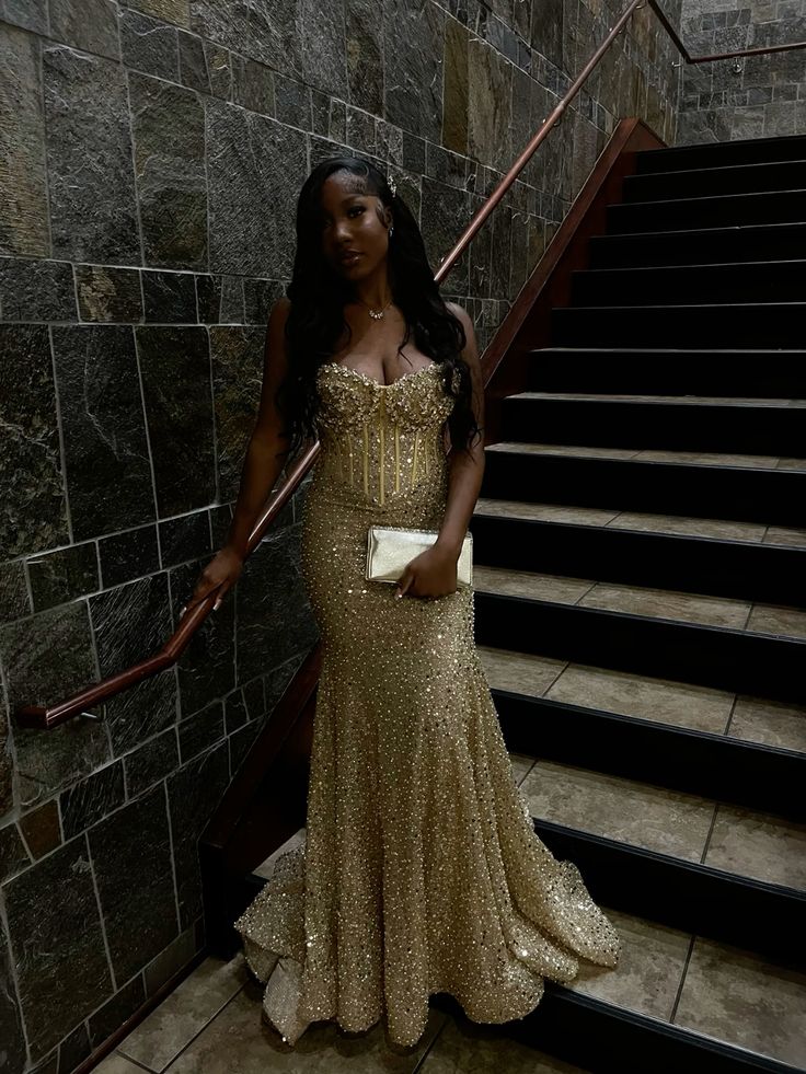 Gold Sequin Mermaid Long Prom Gowns Prom Dresses Secondary image