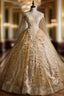 Gold Tulle Sequins Appliques Beading Quinceanera Dress