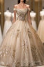 Gold Tulle Sequins Off the Shoulder Appliques Quinceanera Dress