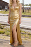Gold V Neck Floor Length Bridesmaid Dresses Long Bridesmaid Dress With Pleated Split