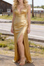 Gold V Neck Floor Length Bridesmaid Dresses Long Bridesmaid Dress With Pleated Split