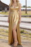 Gold V Neck Floor Length Bridesmaid Dress Long Bridesmaid Dresses With Pleated Split
