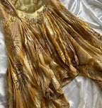 Gold Vintage Floral Satin Applique Spaghetti Straps Chiffon Prom Dress Prom Dress