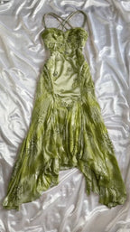 Gold Vintage Floral Satin Applique Spaghetti Straps Chiffon Prom Dress Prom Dress