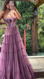 Gorgeous A-Line Embroidery Prom Dress Lace Prom Dress Long Prom Beads Prom Dress