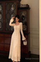 Gorgeous A-Line Long Sleeves Lace Date Night Dresses Prom Dress Long Birthday Outfits