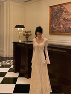 Gorgeous A-Line Long Sleeves White Lace Date Night Dresses Prom Dress Birthday Outfits