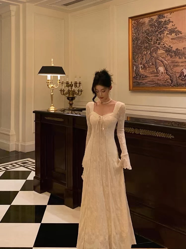 Gorgeous A-Line Long Sleeves White Lace Date Night Dresses Prom Dress Birthday Outfits